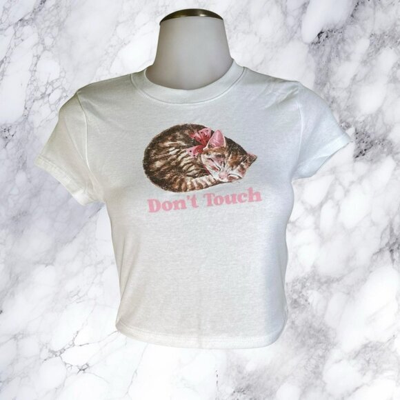 Don't Touch Rhinestone Kitty Crop Top